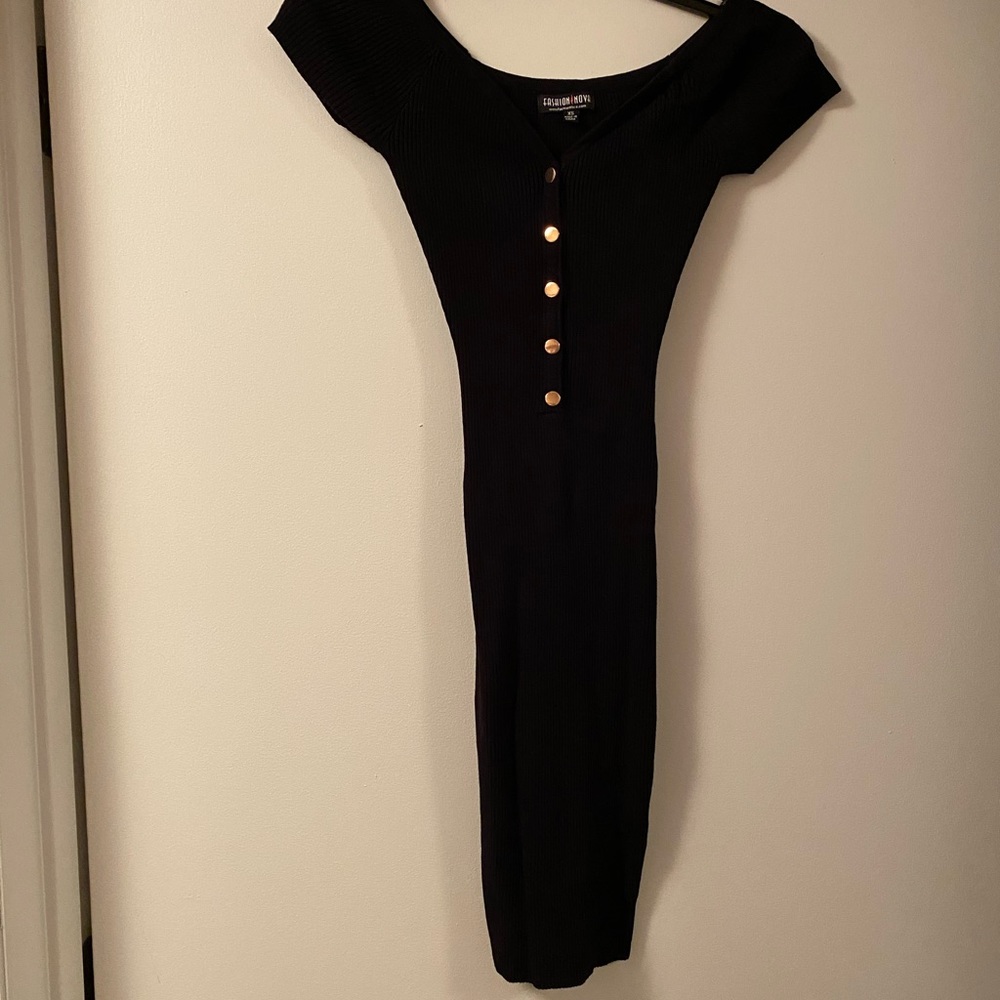 Black Fashion Nova dress with gold buttons